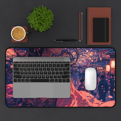 Street Festival With Paper Lanterns - Anime Manga Gaming Desk Mat