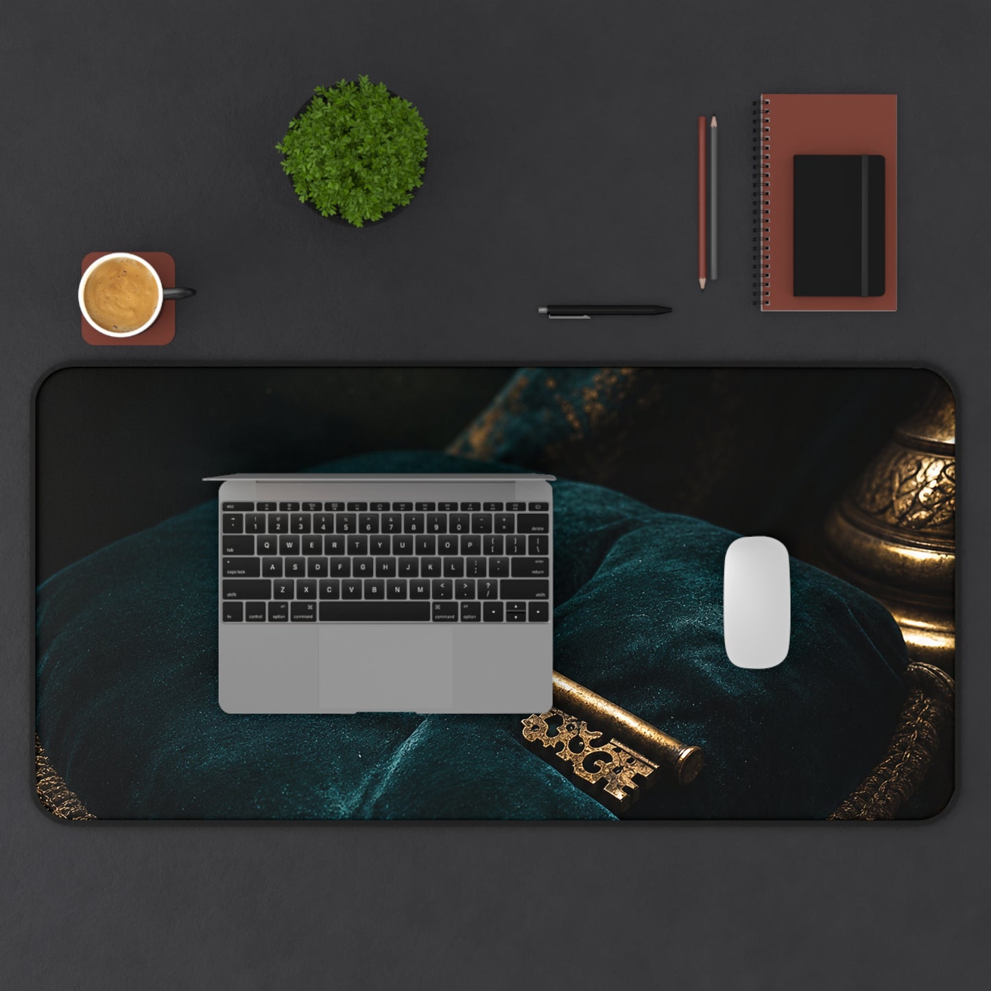 Antique Key On Velvet Cushion - Dark Academia Gaming Desk Mat