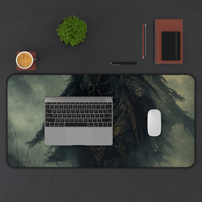 Black Knight Riding Through Mist - Dark Fantasy Gaming Desk Mat