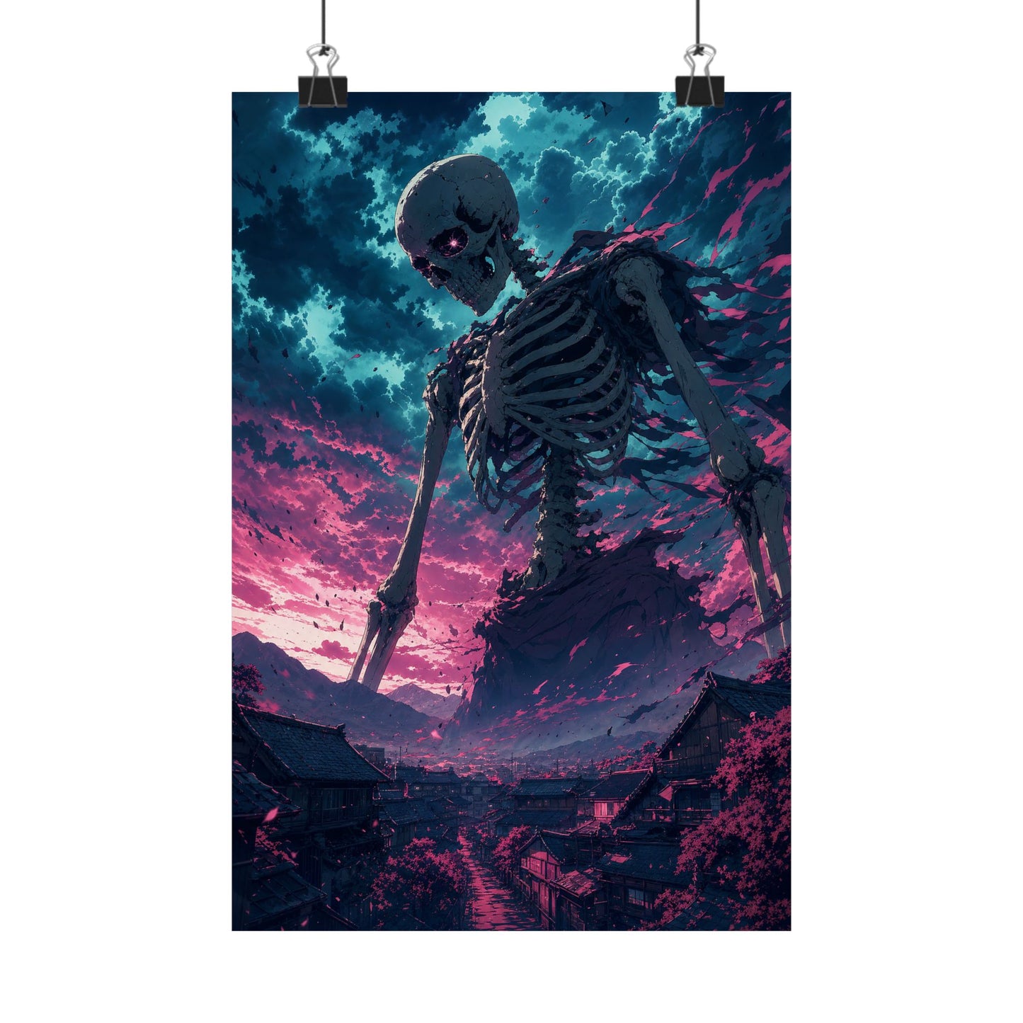 Giant Skeleton Looming Over Village - Anime Manga Art Print (Matte Poster)