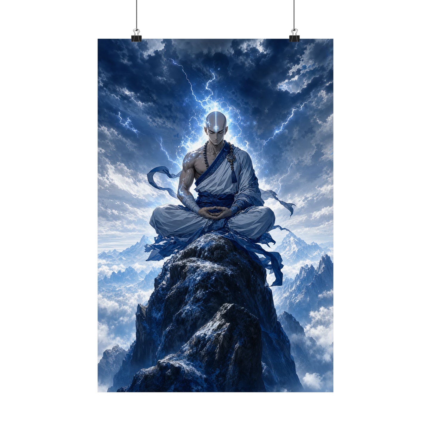 Warrior Monk Meditating On Peak - Anime Manga Art Print (Matte Poster)
