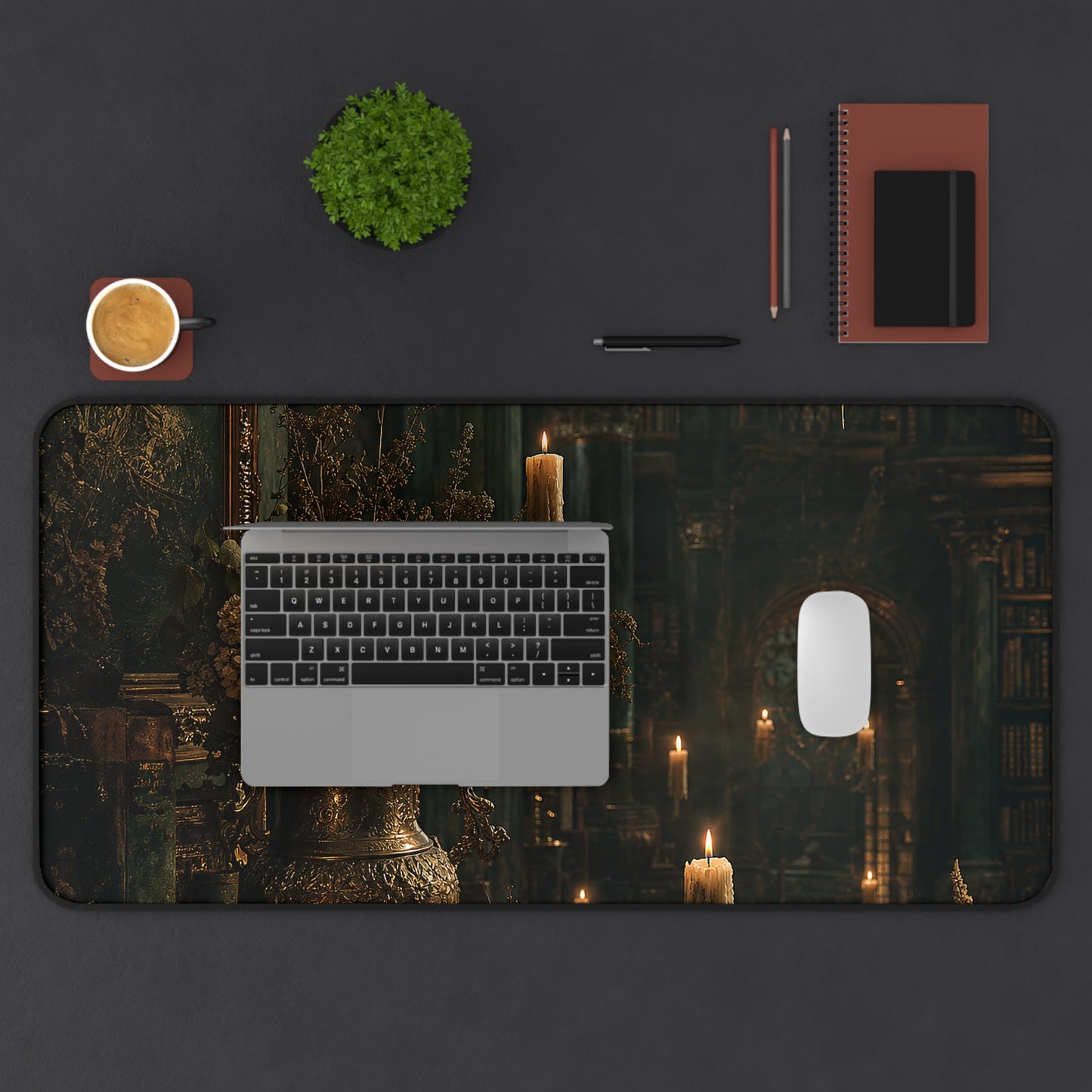 Ancient Library With Floating Candles - Dark Academia Gaming Desk Mat