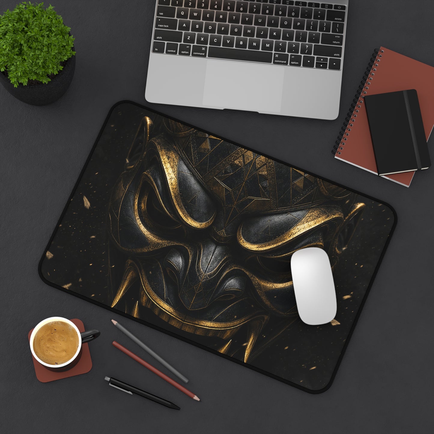 Oni Mask With Geometric Patterns - Sudoni Brand Gaming Desk Mat