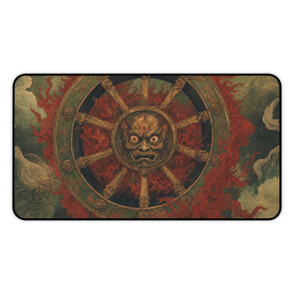 Wanyudo Burning Wheel With Face - Japanese Mythology Gaming Desk Mat