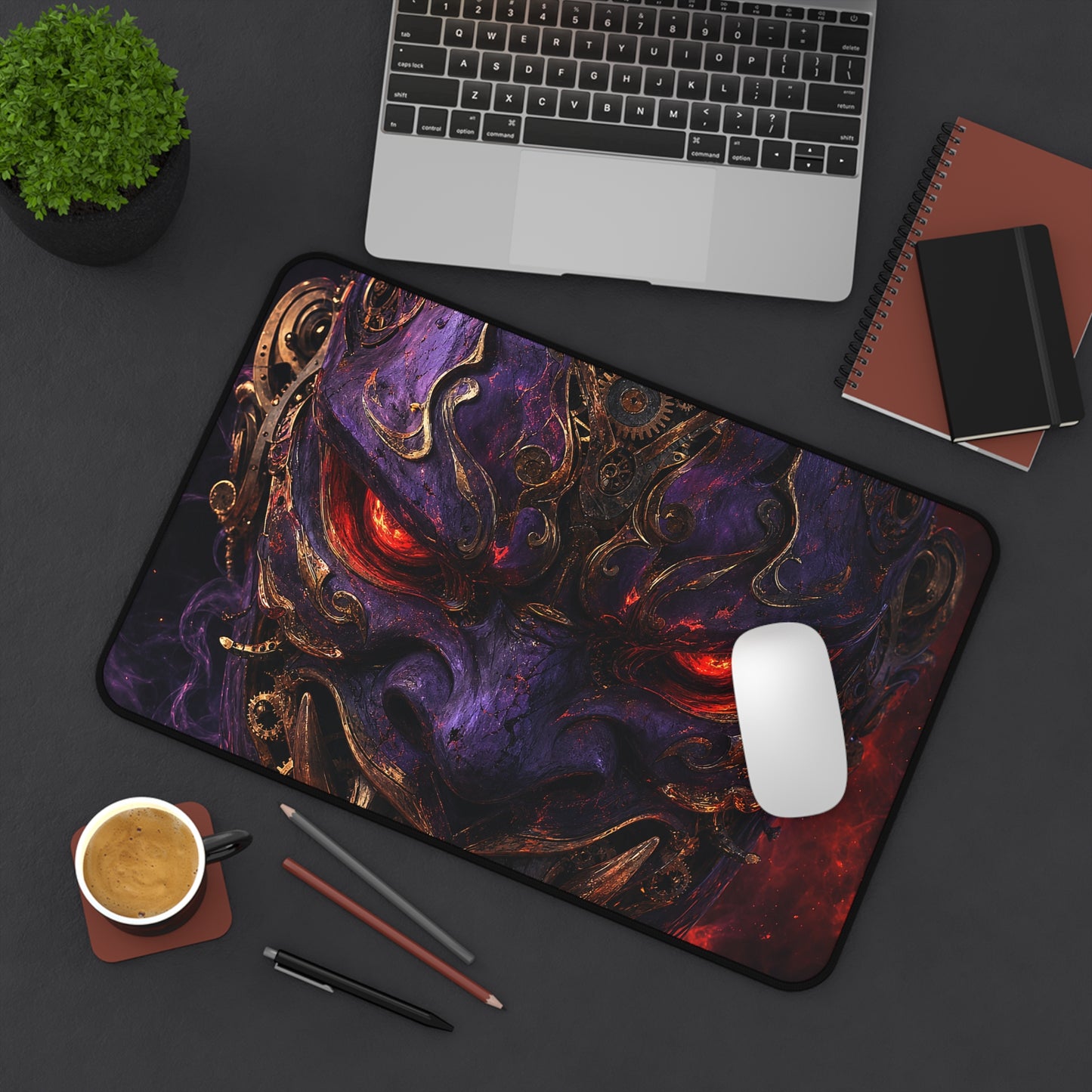 Oni Mask With Clockwork Gears - Sudoni Brand Gaming Desk Mat