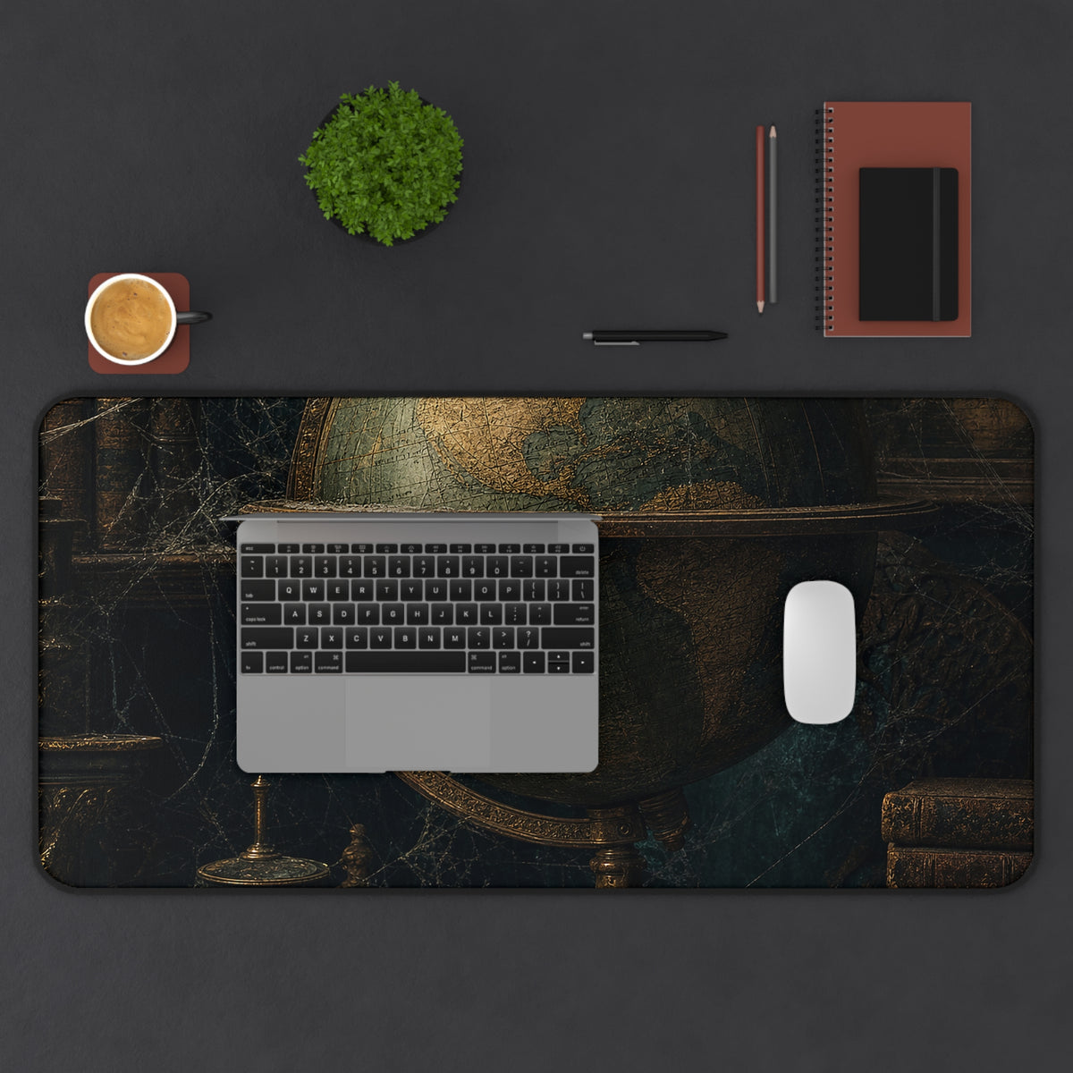 Old Globe In Dark Study - Dark Academia Gaming Desk Mat