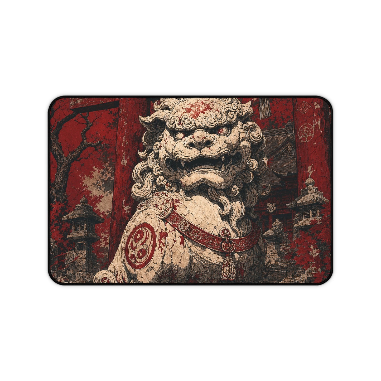 Komainu Guarding Shrine Gate - Japanese Mythology Gaming Desk Mat