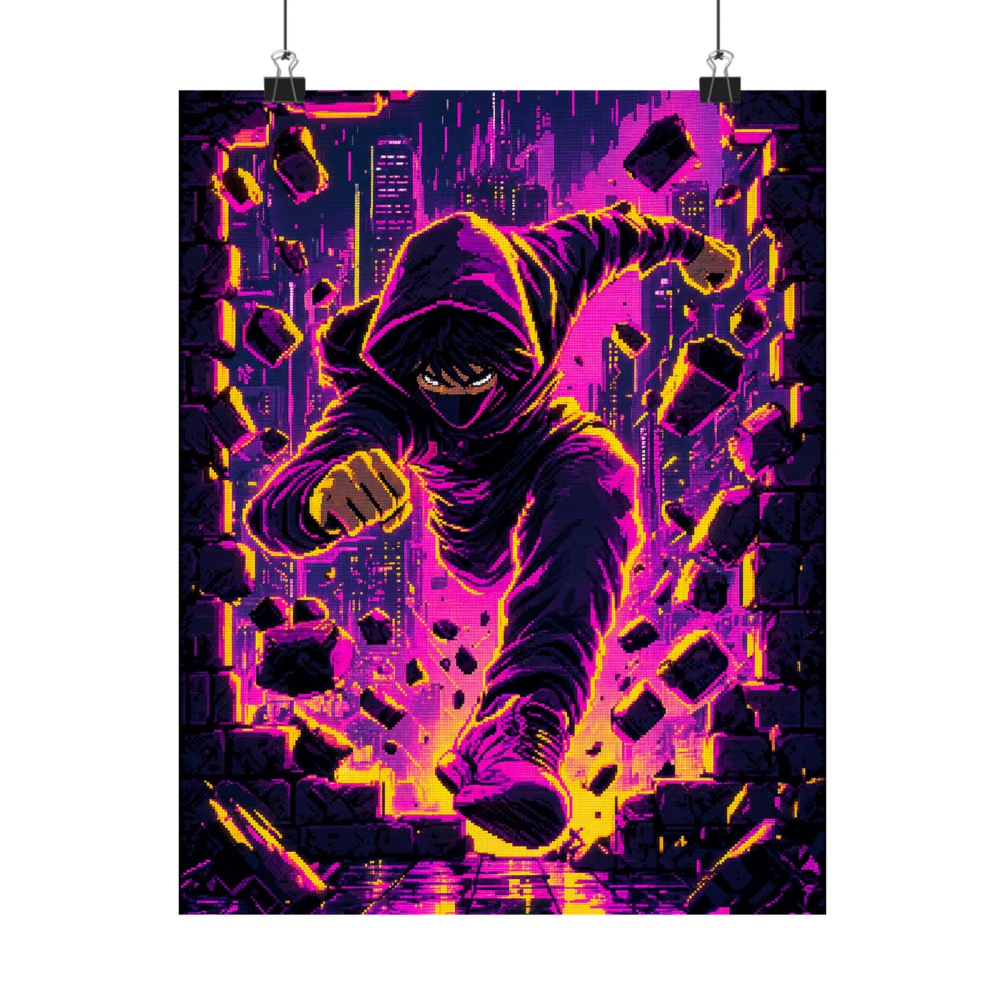 Speedrunner Breaking Through Wall - Gaming Culture Art Print (Matte Poster)