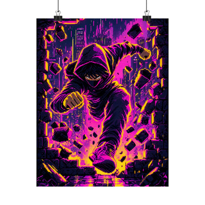 Speedrunner Breaking Through Wall - Gaming Culture Art Print (Matte Poster)