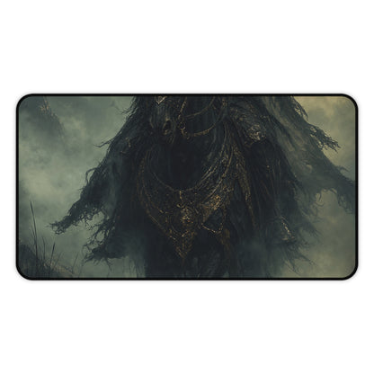 Black Knight Riding Through Mist - Dark Fantasy Gaming Desk Mat