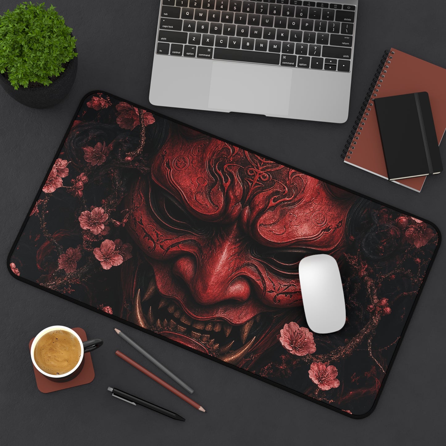 Oni Mask With Cherry Blossoms - Sudoni Brand Gaming Desk Mat