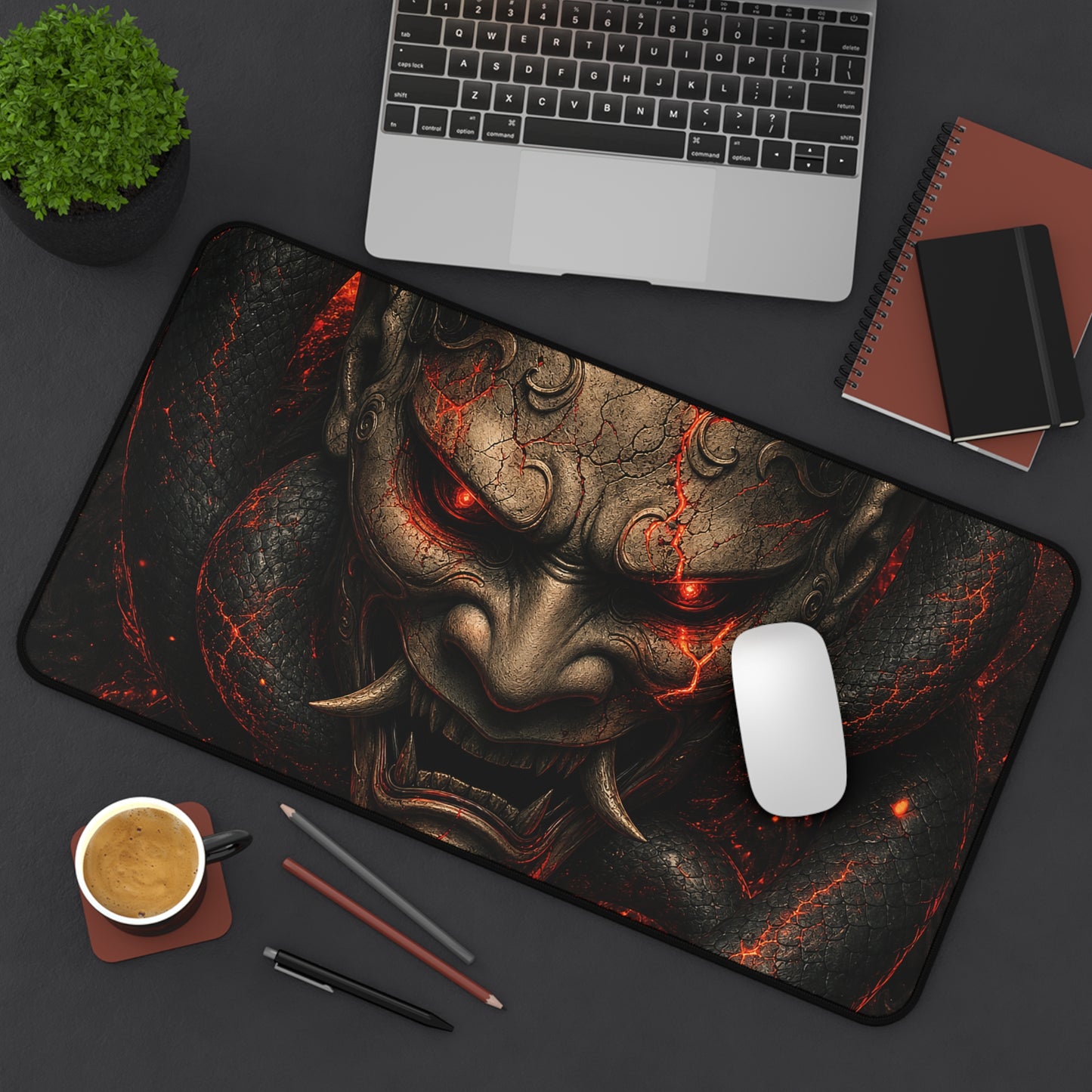 Oni Mask With Snake Coiled Around It - Sudoni Brand Gaming Desk Mat