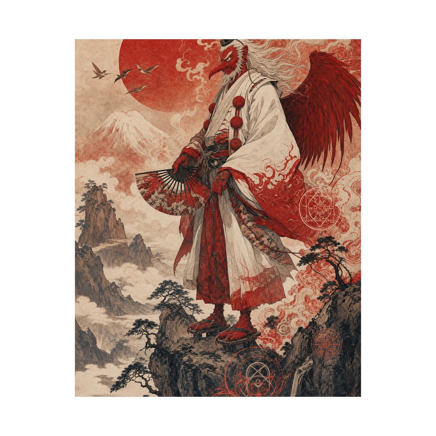 Tengu With Fon Mountain - Japanese Mythology Art Print (Matte Poster)