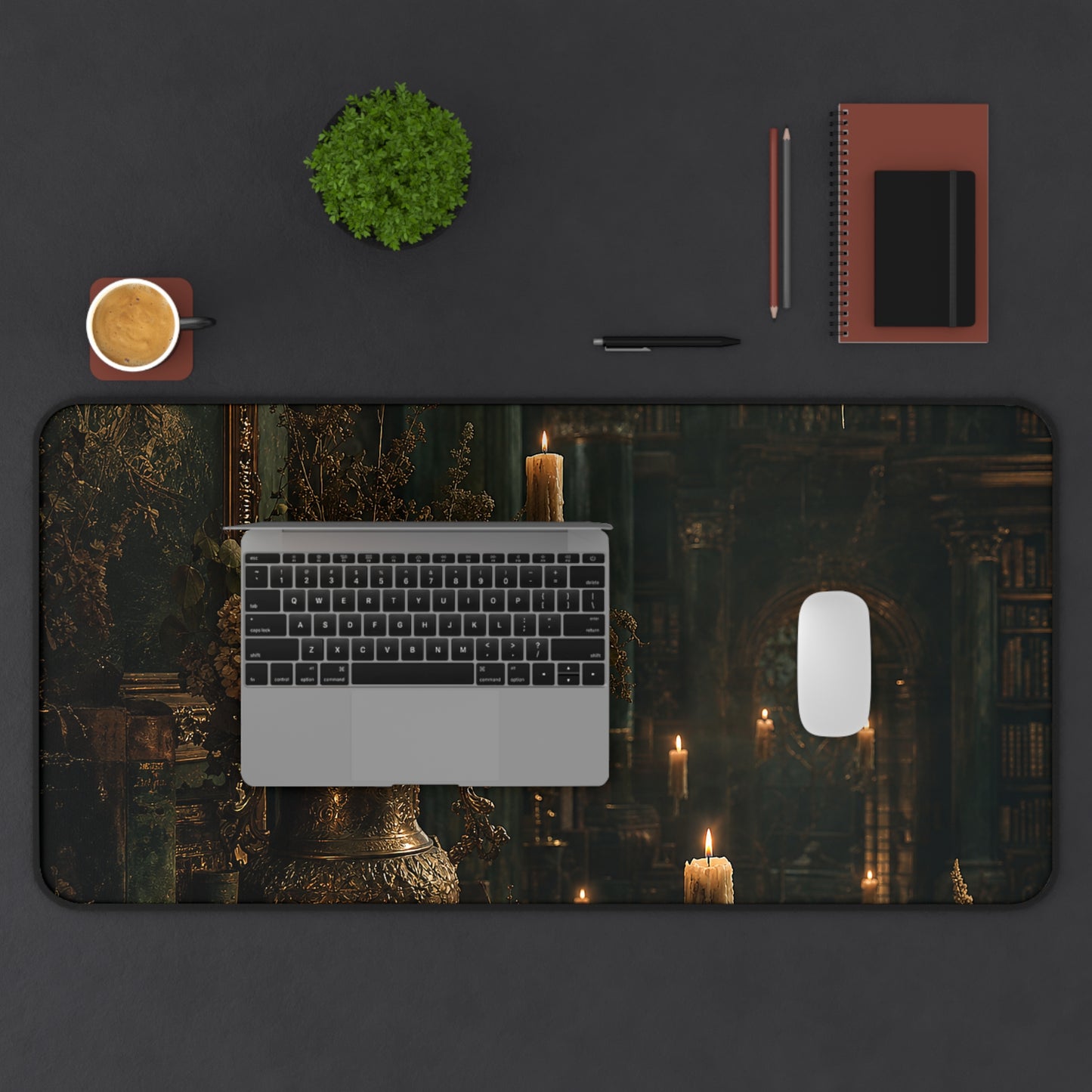 Ancient Library With Floating Candles - Dark Academia Gaming Desk Mat