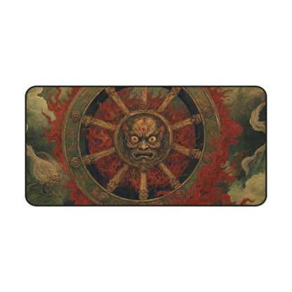 Wanyudo Burning Wheel With Face - Japanese Mythology Gaming Desk Mat