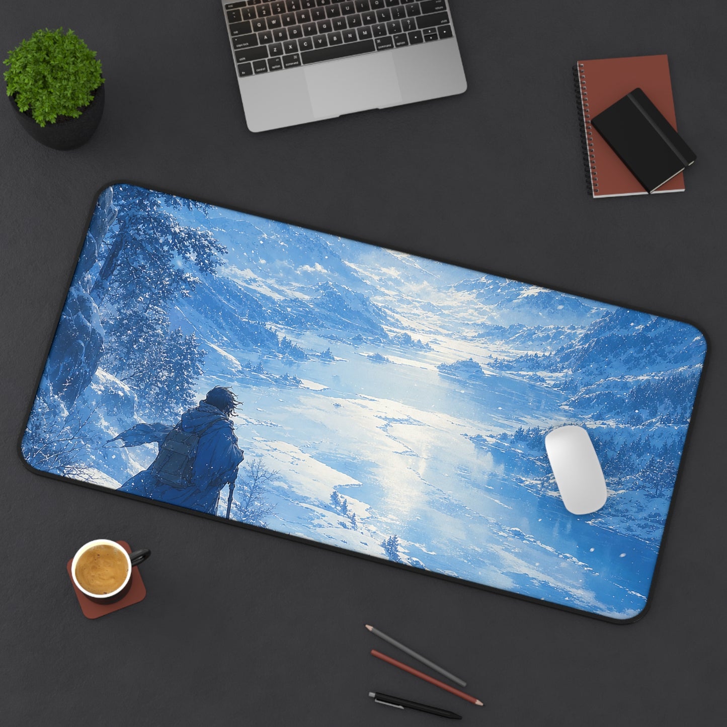 Winter Landscape With Lone Traveler - Anime Manga Gaming Desk Mat