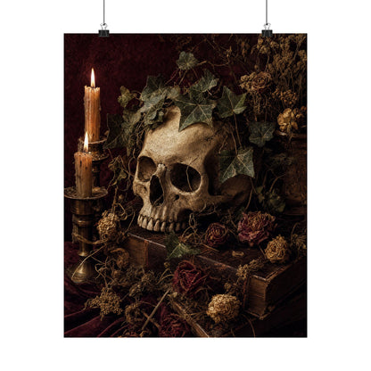Skull With Crown Of Ivy - Dark Academia Art Print (Matte Poster)