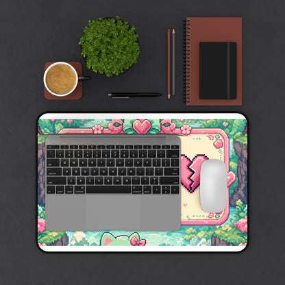 Cute Game Over Screen With Hearts - Kawaii Gaming Gaming Desk Mat