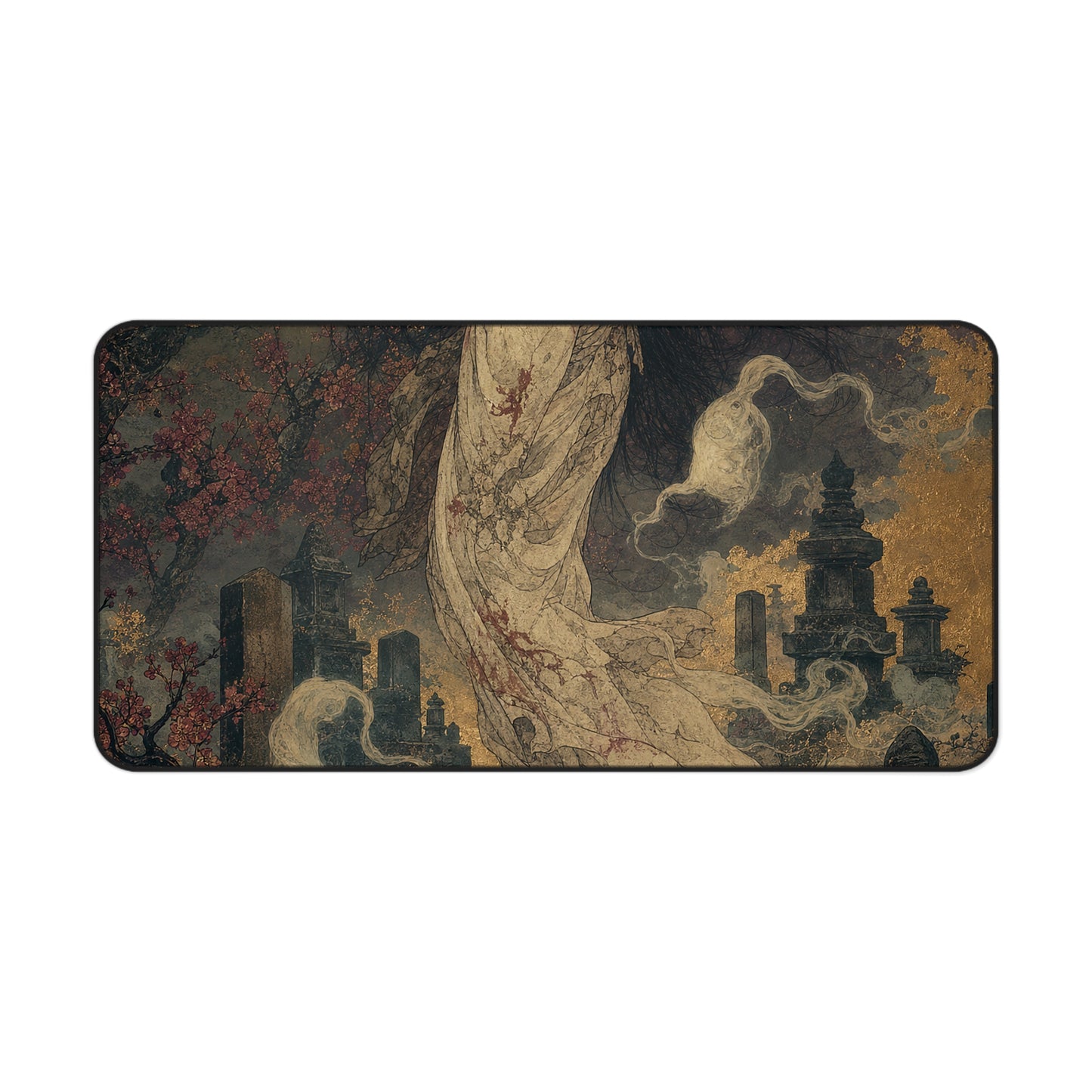 Yurei Ghost In Misty Graveyard - Japanese Mythology Gaming Desk Mat