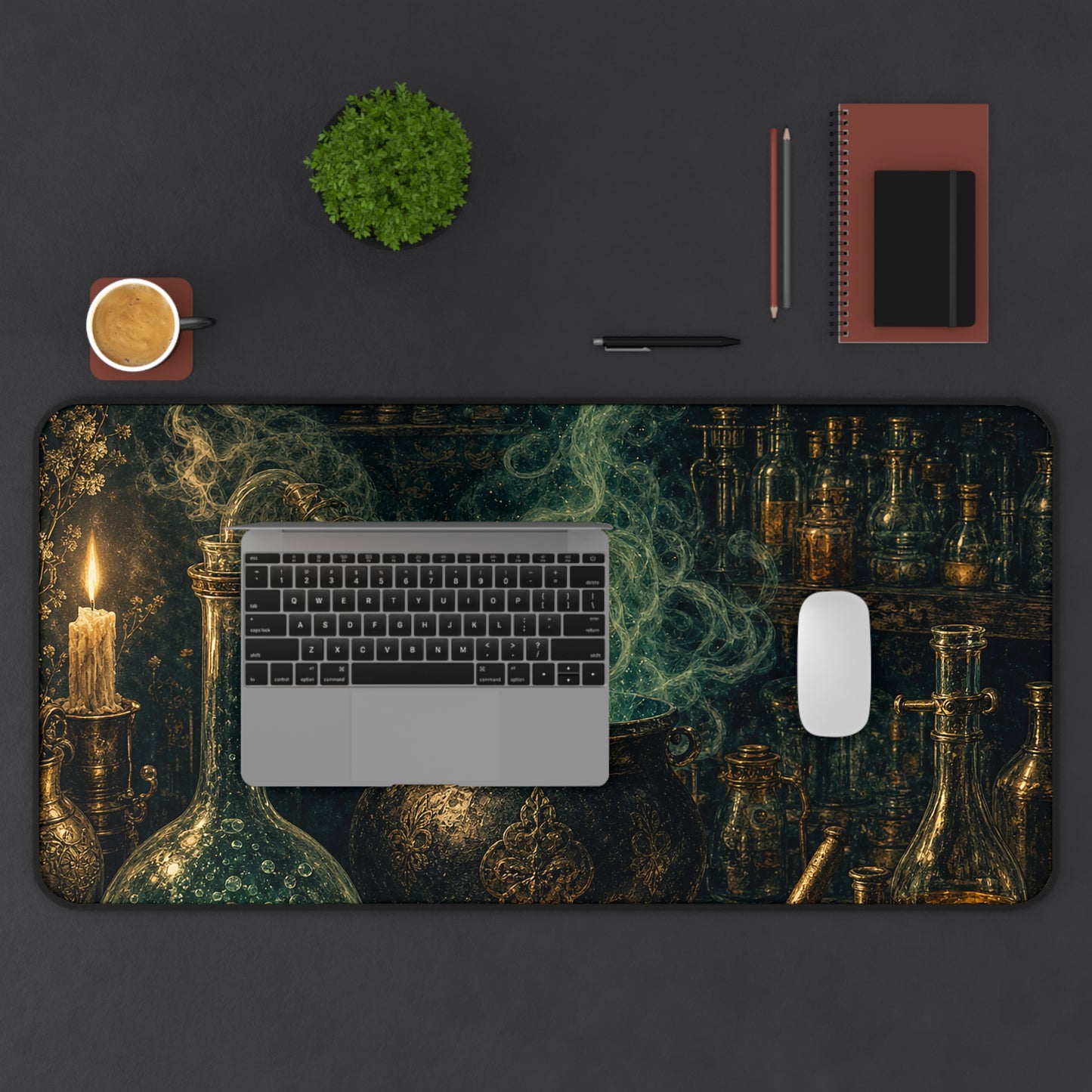 Alchemy Lab With Bubbling Potions - Dark Academia Gaming Desk Mat