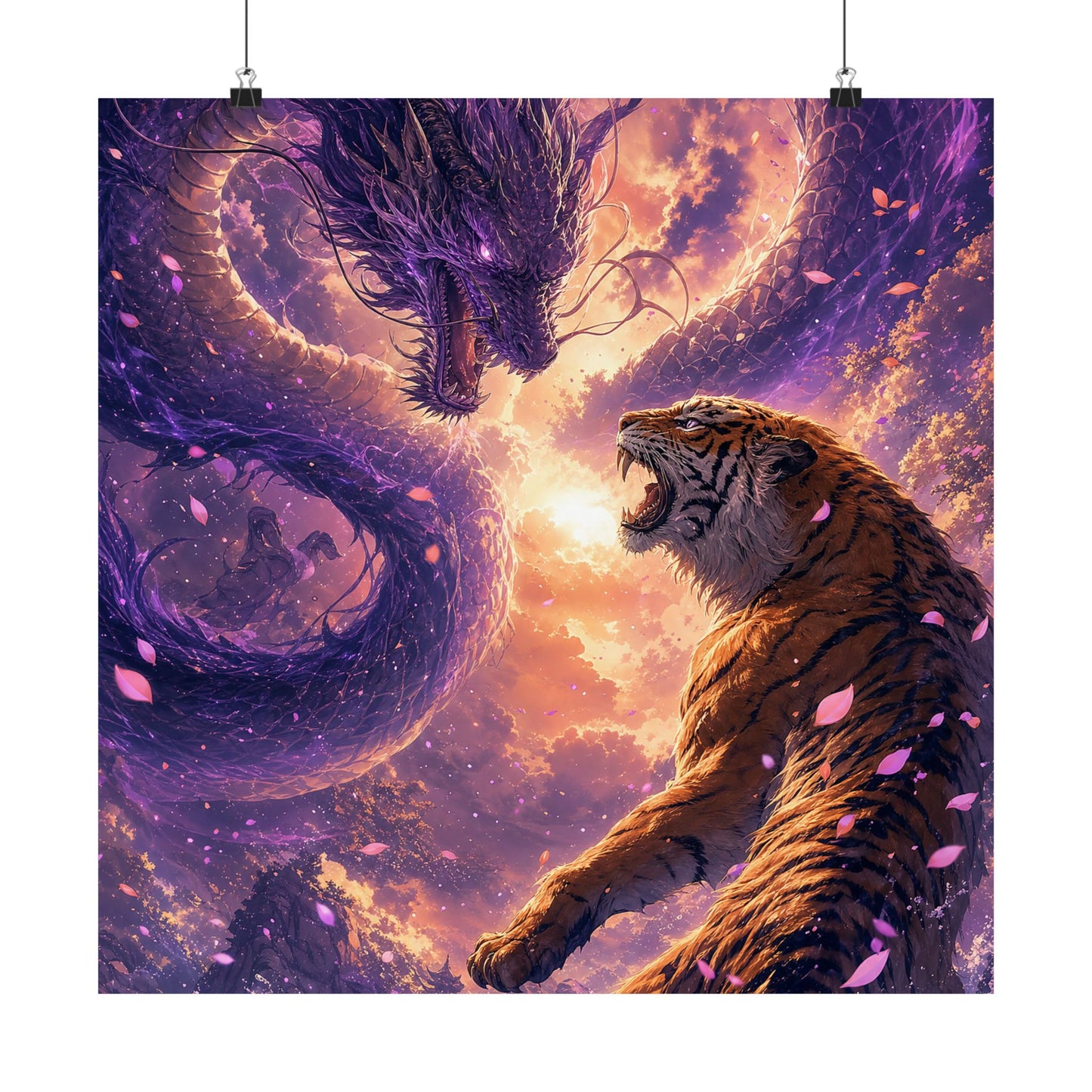 Dragon And Tiger Facing Off - Anime Manga Art Print (Matte Poster)
