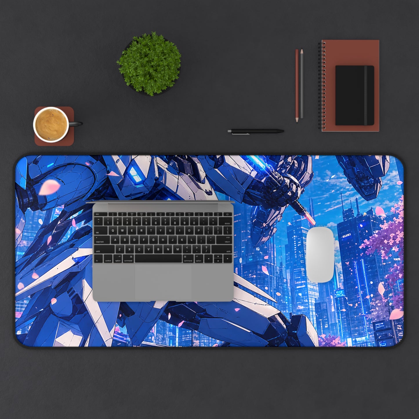 Battle Between Mechs In City - Anime Manga Gaming Desk Mat