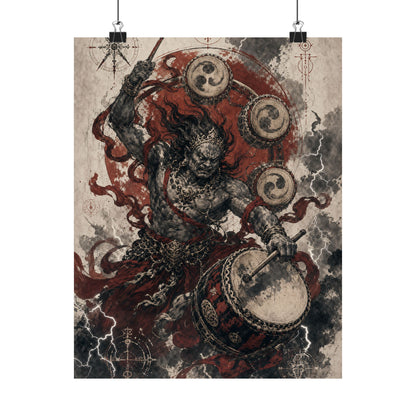 Raijin Thunder God With Drums - Japanese Mythology Art Print (Matte Poster)