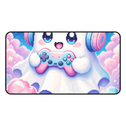 Cute Gaming Ghost With Controller - Kawaii Gaming Gaming Desk Mat