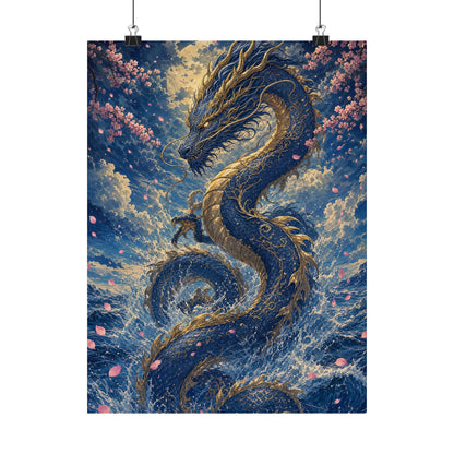 Ryuu Dragon Rising From The Ocean - Japanese Mythology Art Print (Matte Poster)