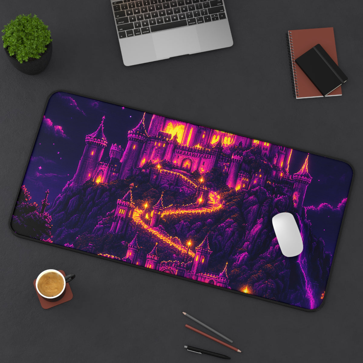 Pixel Art Castle On Hill - Gaming Culture Gaming Desk Mat