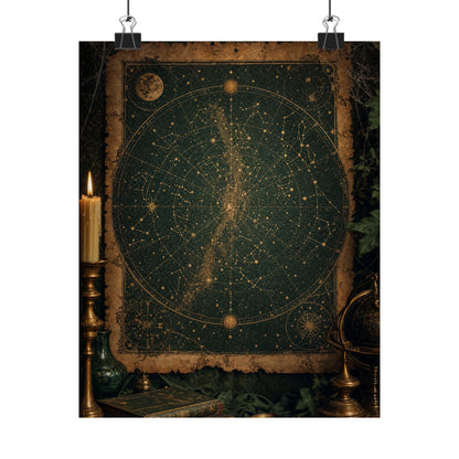 Constellation Map On Aged Parchment - Dark Academia Art Print (Matte Poster)