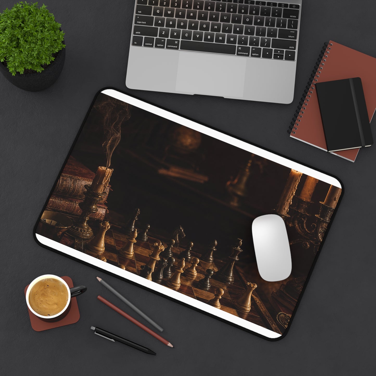 Chess Board Mid-Game In Candlelight - Dark Academia Gaming Desk Mat