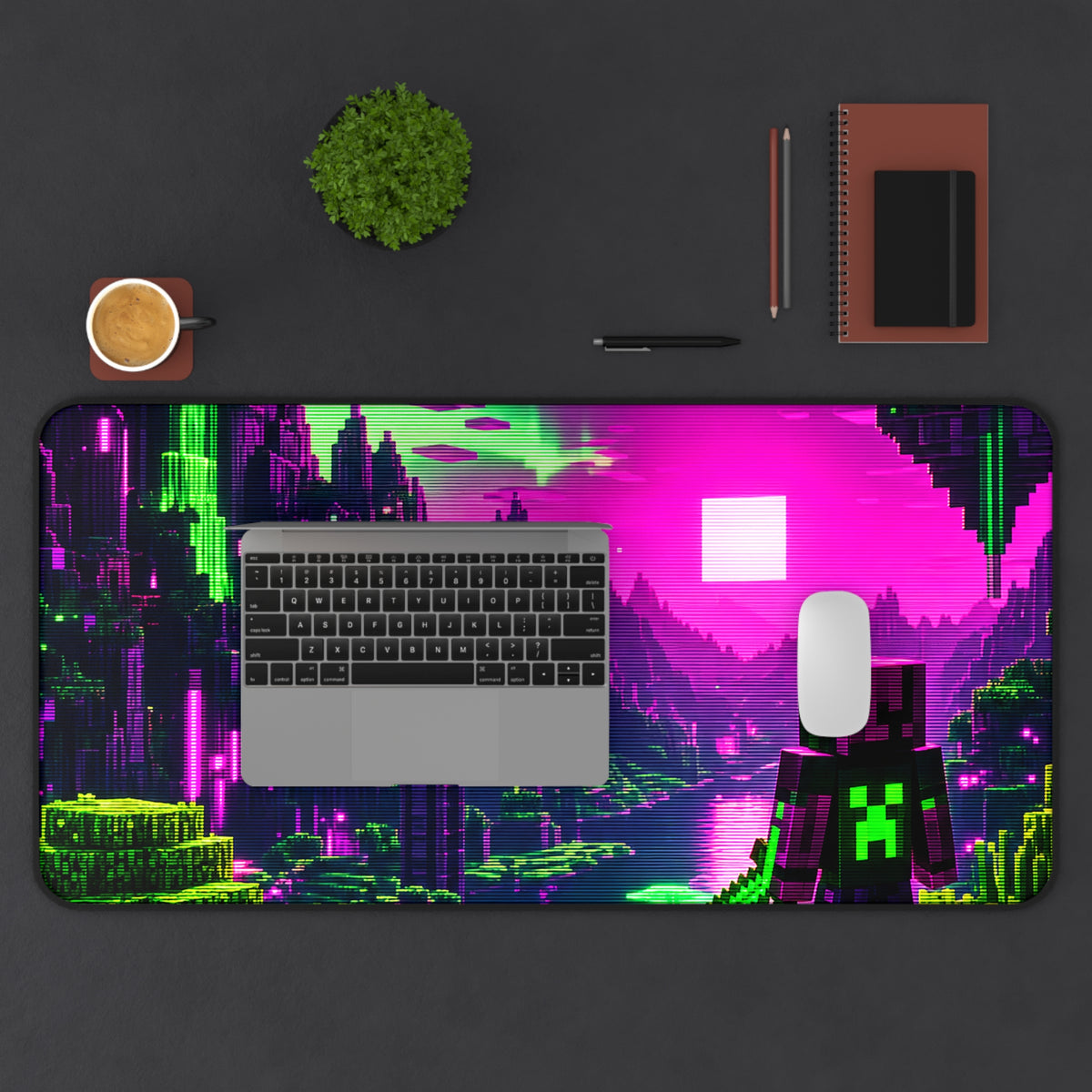 Minecraft-Style Blocky Landscape - Gaming Culture Gaming Desk Mat