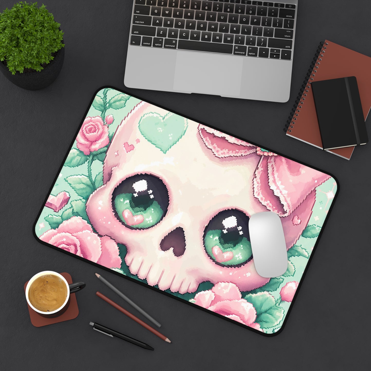 Kawaii Skull With Bow - Kawaii Gaming Gaming Desk Mat