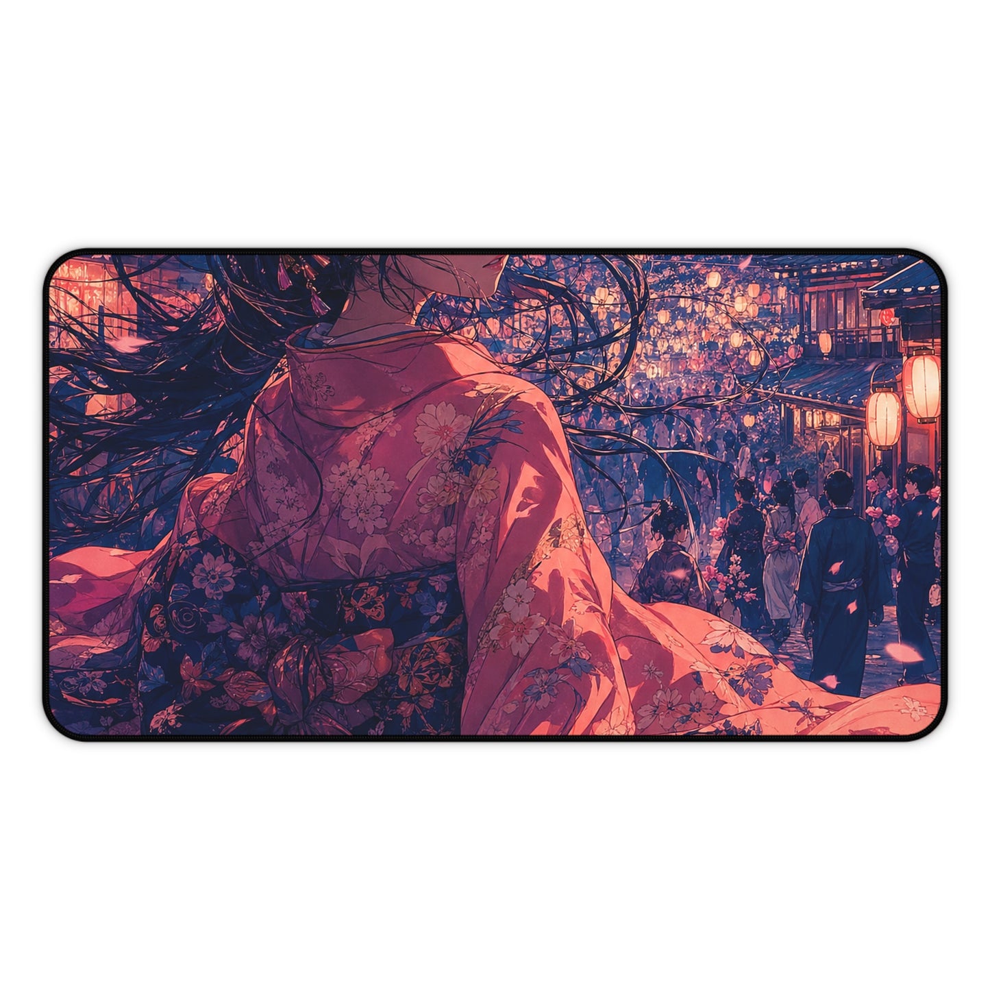 Street Festival With Paper Lanterns - Anime Manga Gaming Desk Mat