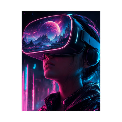 Vr Headset Showing Another World - Gaming Culture Art Print (Matte Poster)