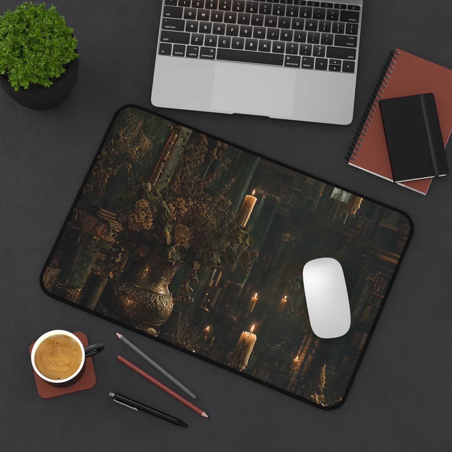 Ancient Library With Floating Candles - Dark Academia Gaming Desk Mat