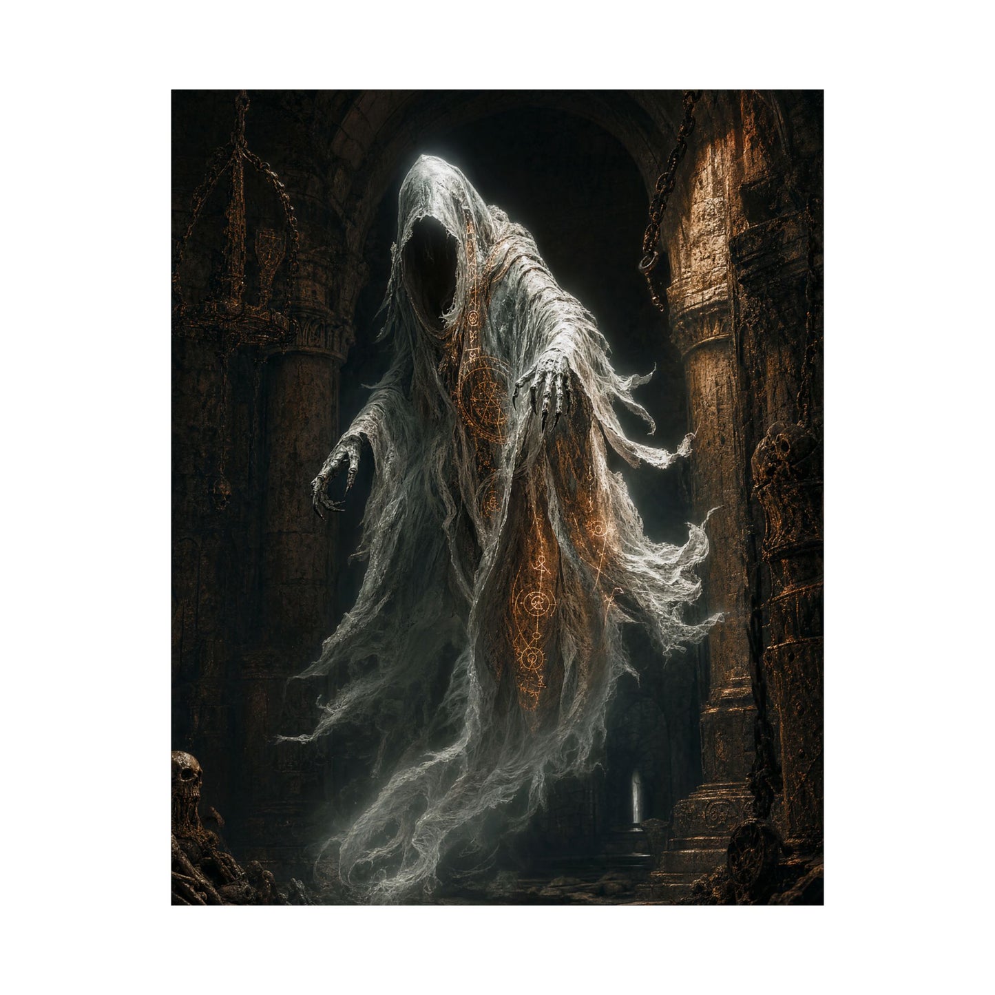 Wraith Floating Through Dungeon - Dark Fantasy Art Print (Matte Poster)