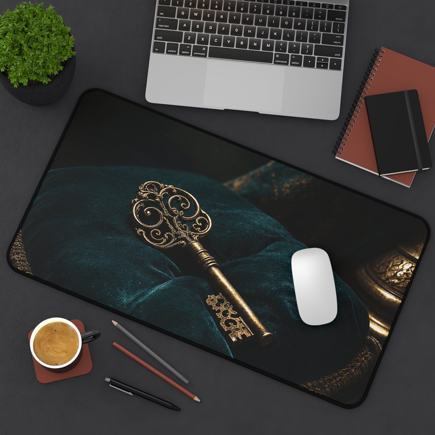 Antique Key On Velvet Cushion - Dark Academia Gaming Desk Mat