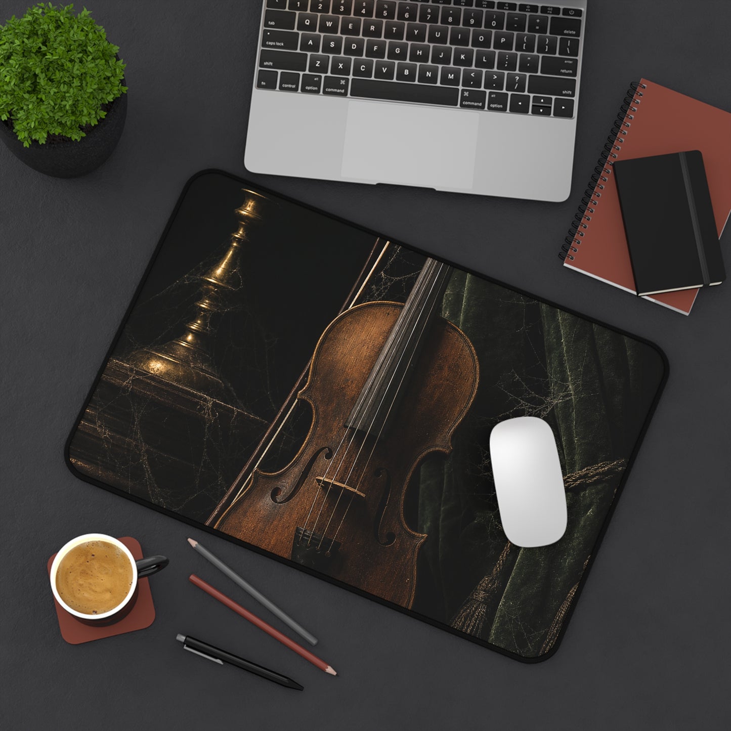 Violin On Dark Stage - Dark Academia Gaming Desk Mat