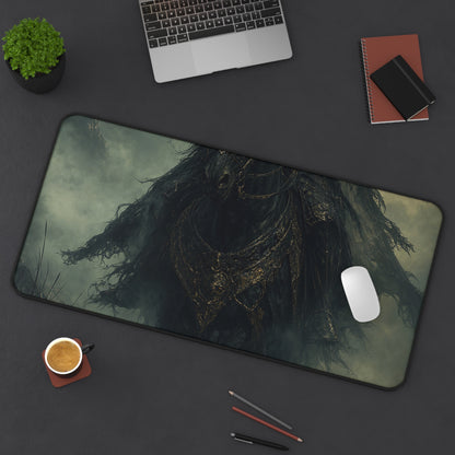 Black Knight Riding Through Mist - Dark Fantasy Gaming Desk Mat