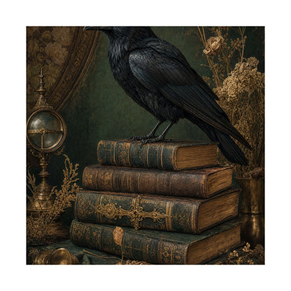 Raven On Stack Of Old Books - Dark Academia Art Print (Matte Poster)