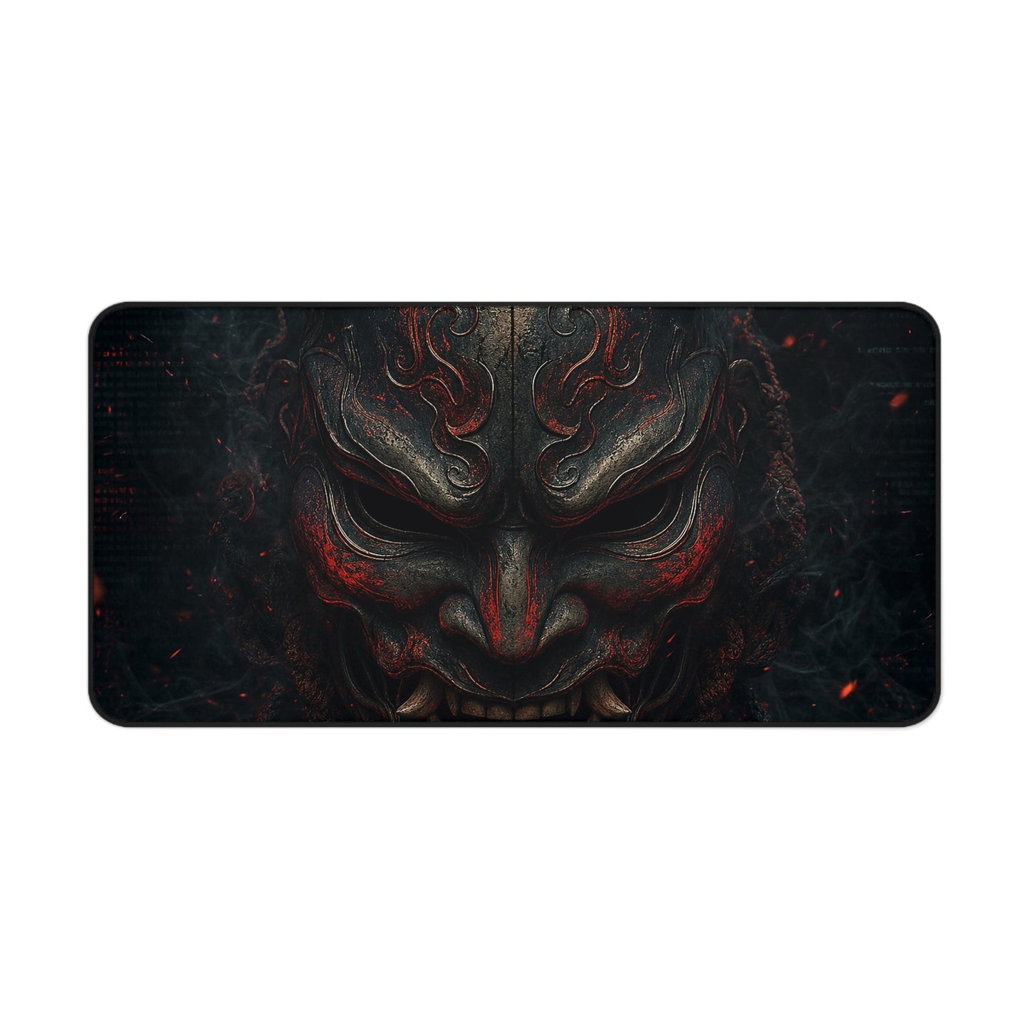 Oni Mask With Terminal Text Behind It - Sudoni Brand Gaming Desk Mat