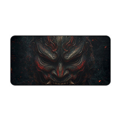 Oni Mask With Terminal Text Behind It - Sudoni Brand Gaming Desk Mat
