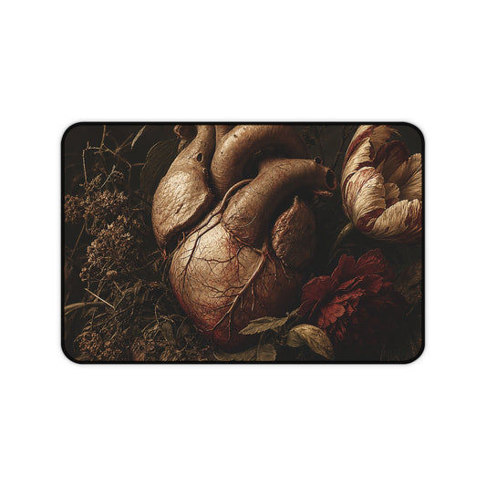 Anatomical Heart With Flowers - Dark Academia Gaming Desk Mat