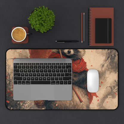 Tanuki With Giant Leaf - Japanese Mythology Gaming Desk Mat