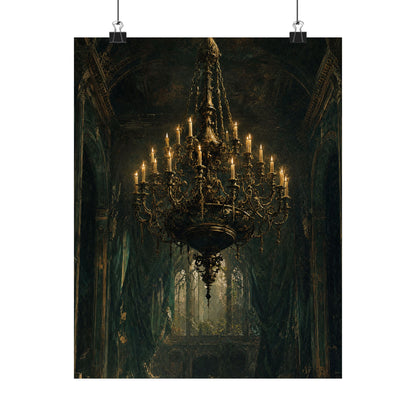 Chandelier In Ruined Hall - Dark Academia Art Print (Matte Poster)