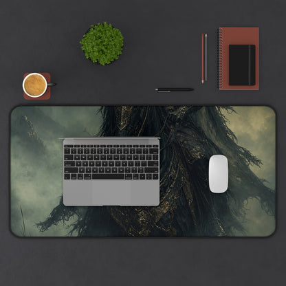 Black Knight Riding Through Mist - Dark Fantasy Gaming Desk Mat