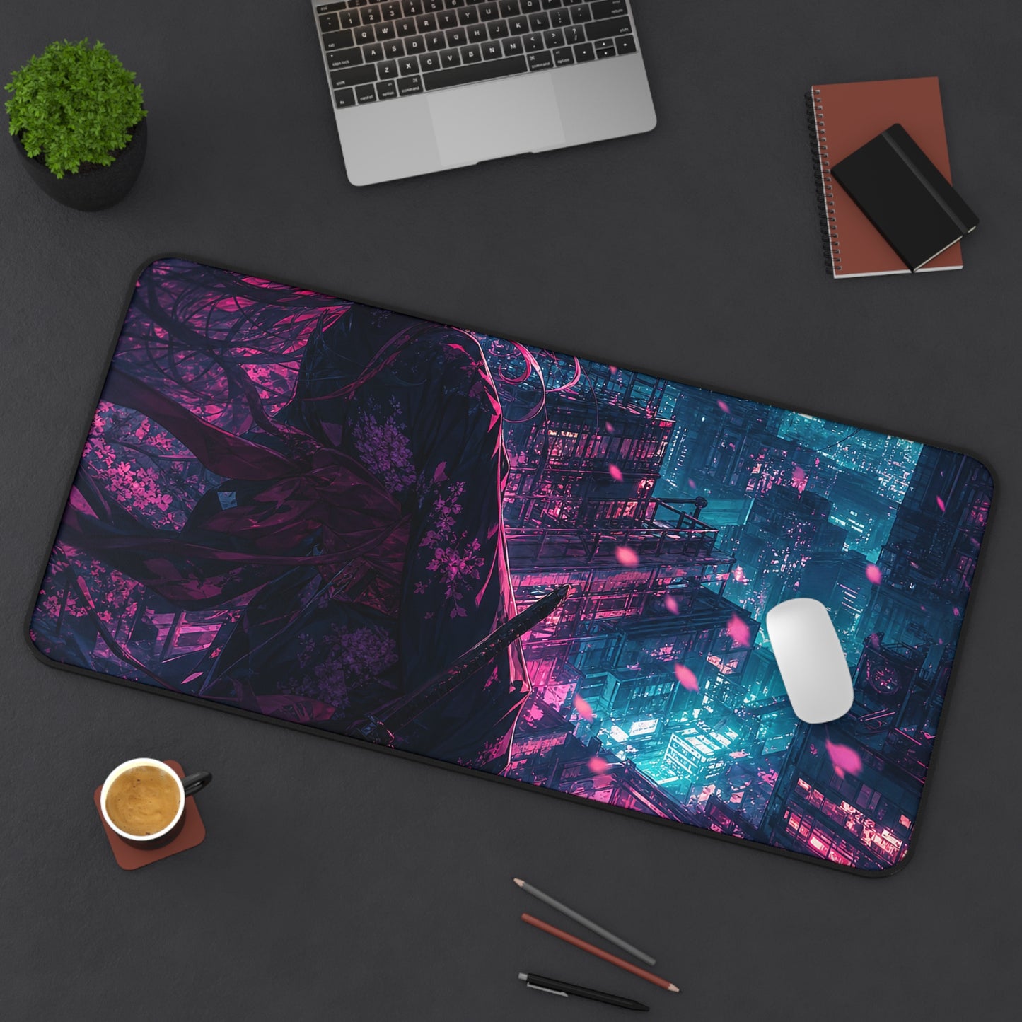 Cyberpunk City Street At Night - Anime Manga Gaming Desk Mat