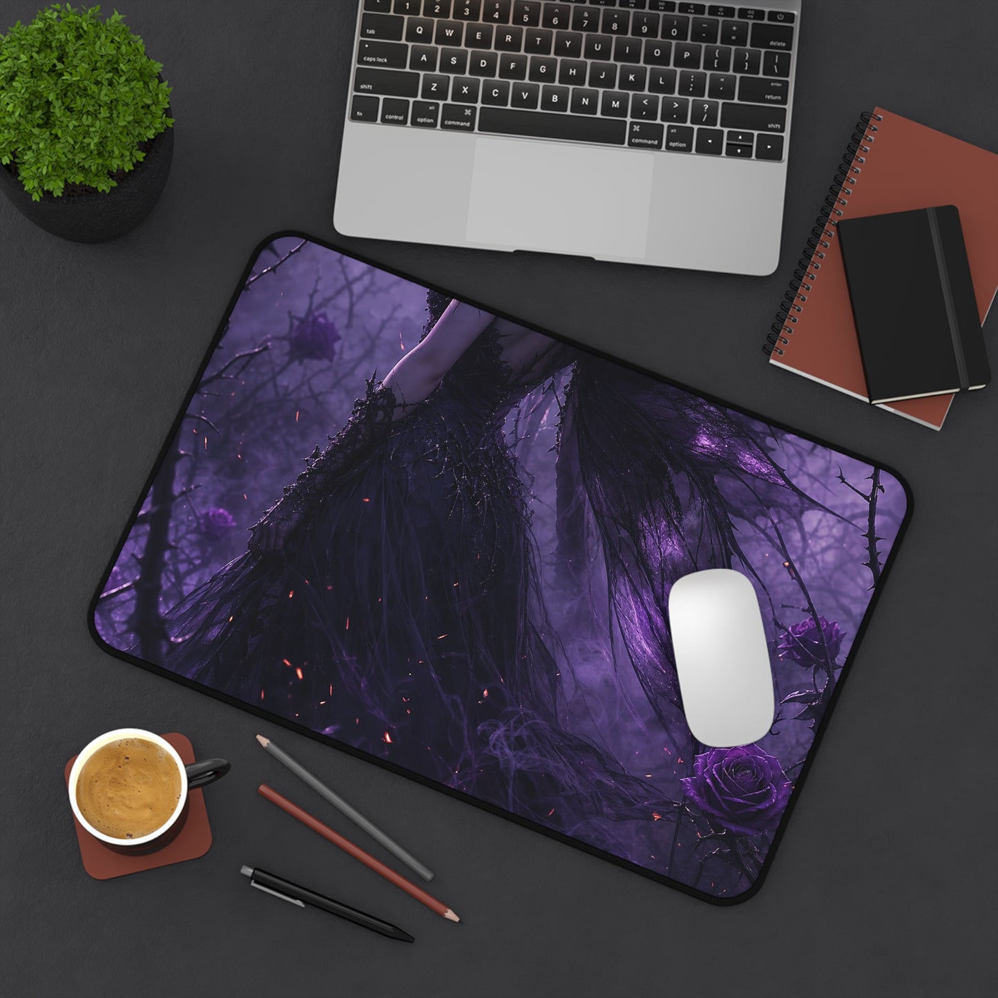 Dark Fairy In Thorn Garden - Dark Fantasy Gaming Desk Mat